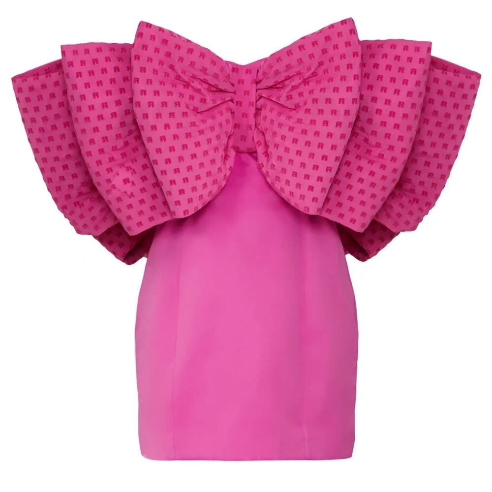 💖 ROTATE Birger Christensen Natalie Fuchsia Pink Bow Crepe Mini Dress Size 8